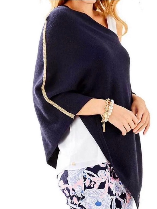 Lilly Pulitzer Sweaters - Lilly Pulitzer Navy Blue Metallic Trim Wrap Shawl